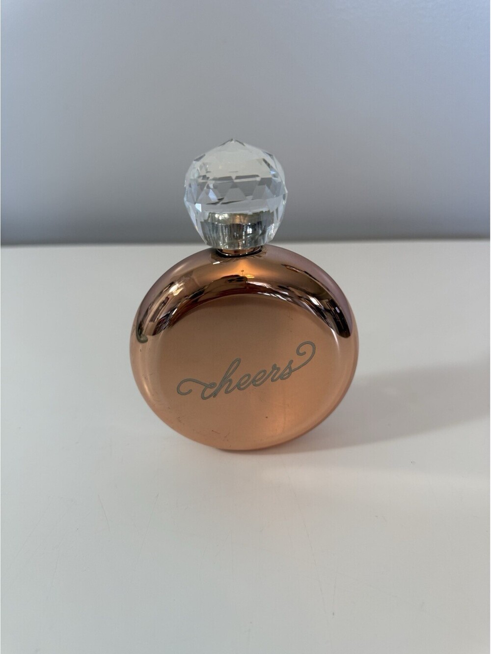 Stainless Steel Rose Gold Flask Round w/cheers & Jeweled Cap/Lid/top #36807 NEW